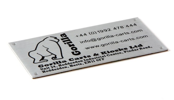 Gorilla Carts & Kiosks Ltd aluminium nameplate